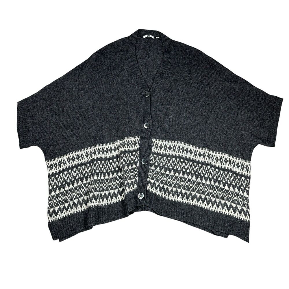 Uniqlo Extra Oversized Knit Cardigan Womens Small Short Sleeve Gray Nordic Boxy